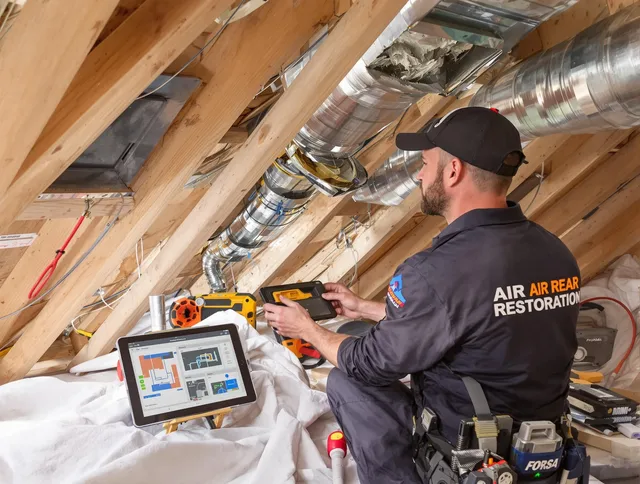 Norfolk Air Duct Cleaning technician performing precise duct repair work in Norfolk