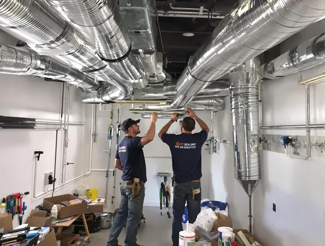 Norfolk Air Duct Cleaning technician applying professional duct sealing solutions in Norfolk