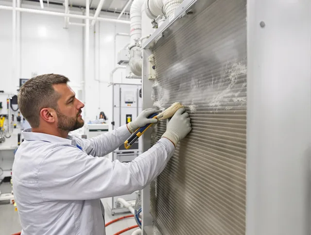 Norfolk Air Duct Cleaning technician performing precision commercial coil cleaning at a Norfolk business