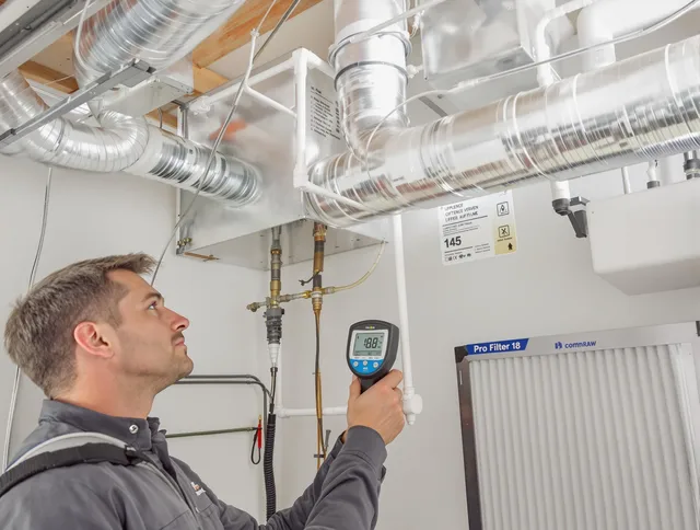Norfolk Air Duct Cleaning expert conducting detailed filter system inspection using diagnostic tools in Norfolk